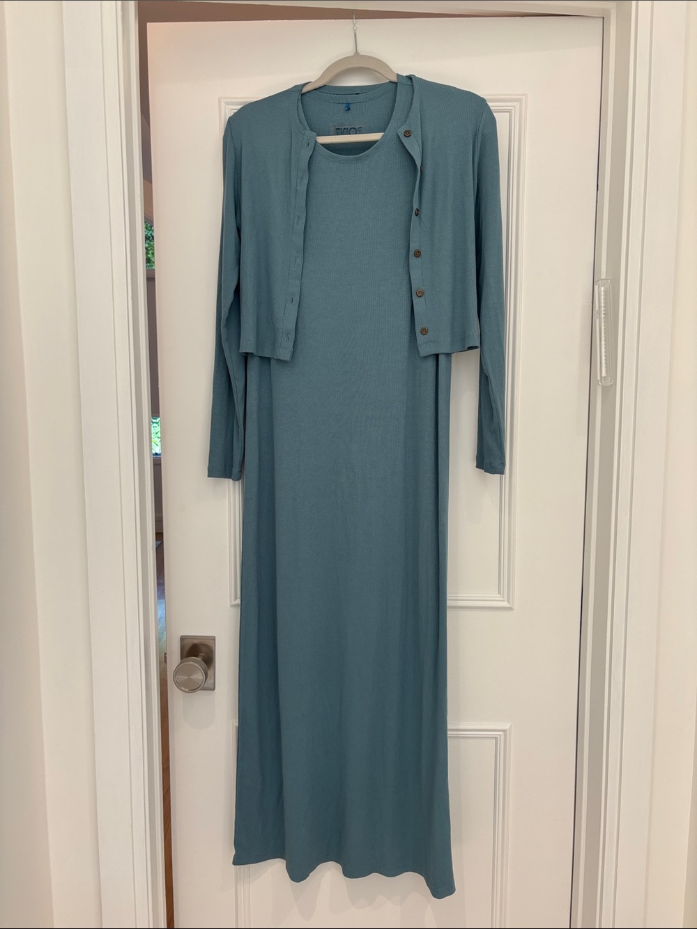Long Sleeve Maxi Dress with Matching Cardigan - Teal